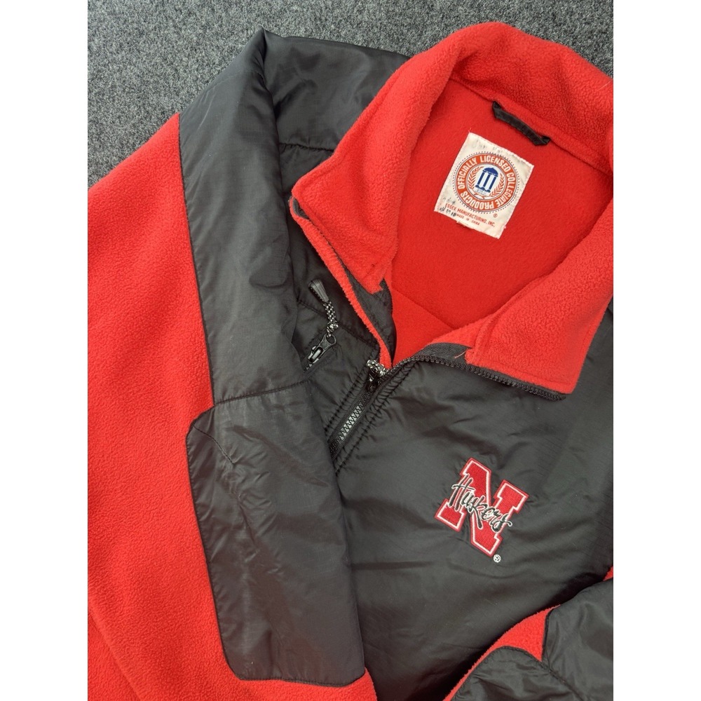Nebraska Huskers Fleece Jacket Red Black Full Zip L Embroidered Logo